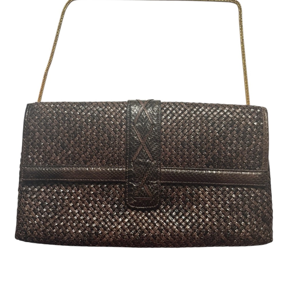 Vintage CARLISLE Brown Woven Clutch Crossbody Gold Chain Strap Bag purse